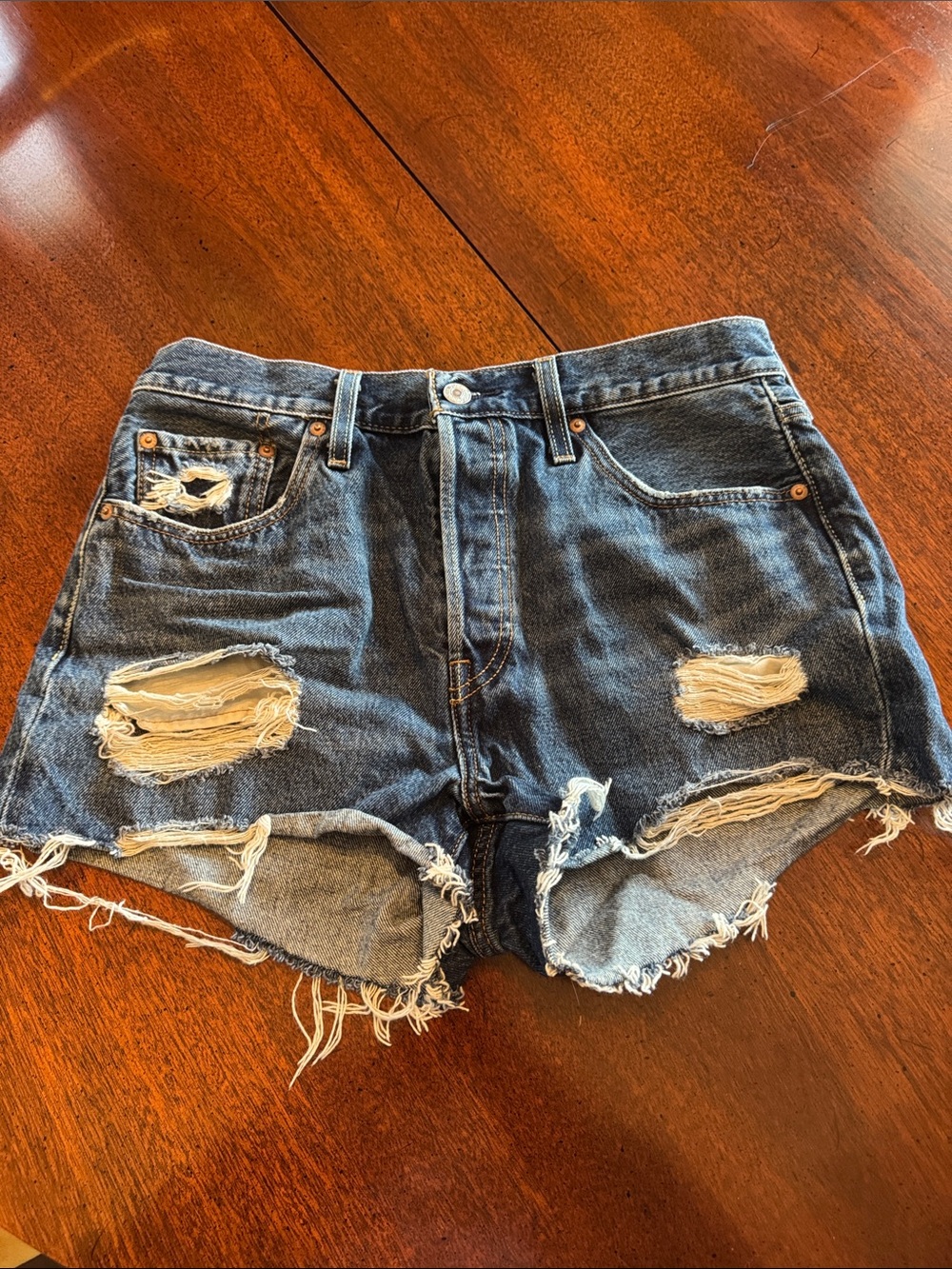 Levi’ Distressed Denim Shorts - Medium Wash Blue W29